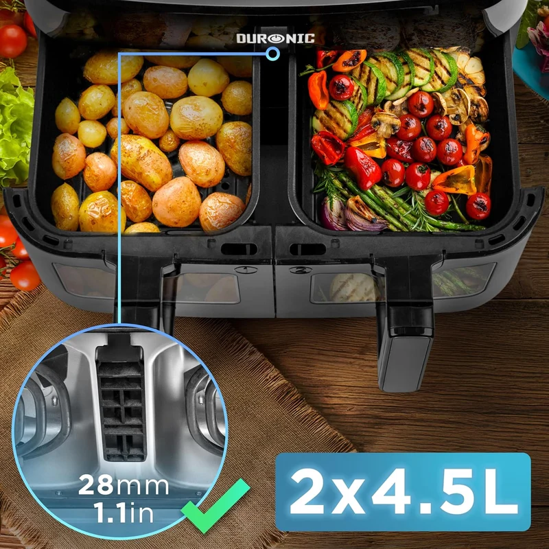 Duronic AFD2 BK 9L 2x Paniers de cuisson de 4,5 Litres pour Friteuse à air Tiroir de Cuisson pour Airfryer Compatible uniquement avec modèles AF14 AF24 AF34 de Duronic