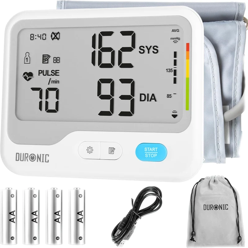 Duronic BPM125 Tensiomètre 6V Appareil de mesure de tension artérielle systolique diastolique avec fonction mémoire Mesures précises de la pression artérielle 4x piles AA