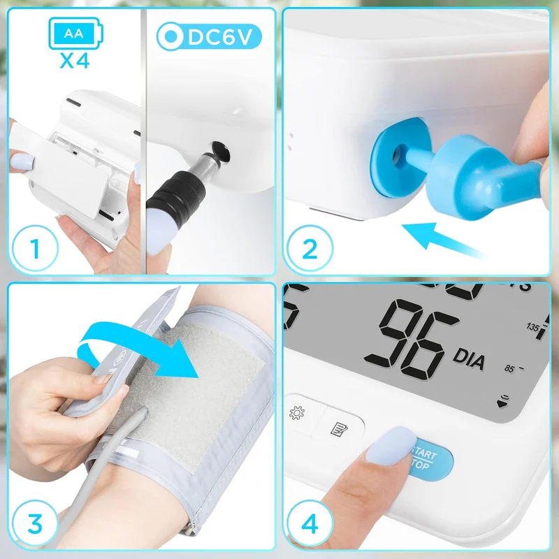 Duronic BPM125 Tensiomètre 6V Appareil de mesure de tension artérielle systolique diastolique avec fonction mémoire Mesures précises de la pression artérielle 4x piles AA