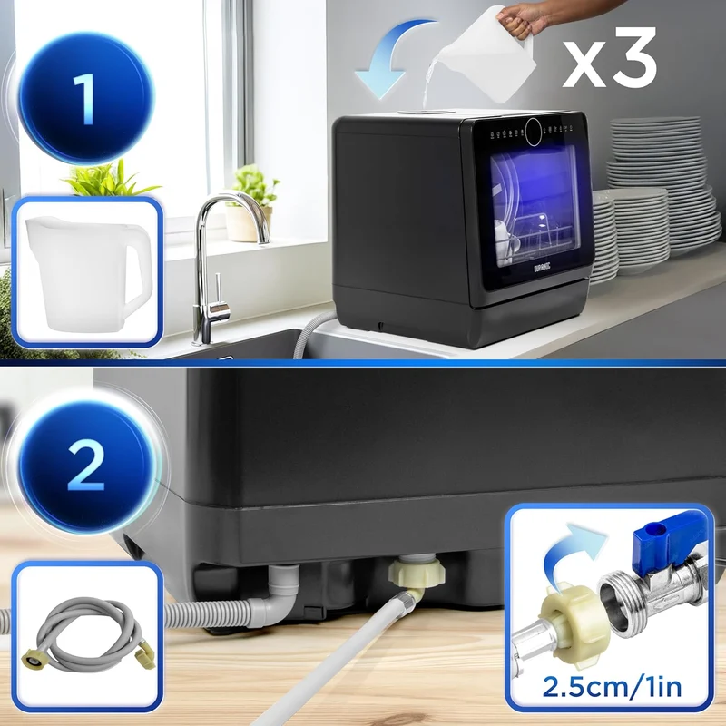 Duronic DW5 BK Lave-vaisselle de table 950W lave vaisselle posable portable compact gain de place pour petite cuisine 6 programmes de lavage séchage efficace pratique
