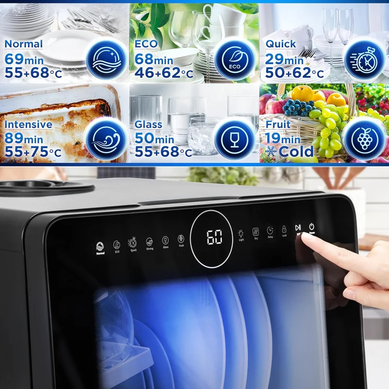 Duronic DW5 BK Lave-vaisselle de table 950W lave vaisselle posable portable compact gain de place pour petite cuisine 6 programmes de lavage séchage efficace pratique