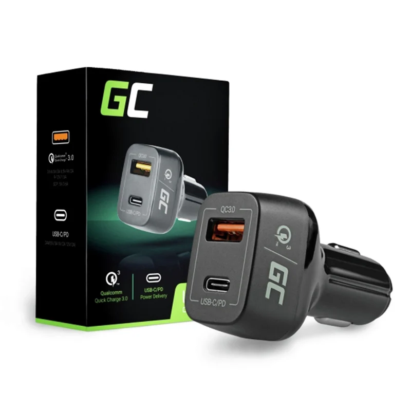 GREEN CELL - Chargeur de voiture - 1x USB-C & 1x USB-A