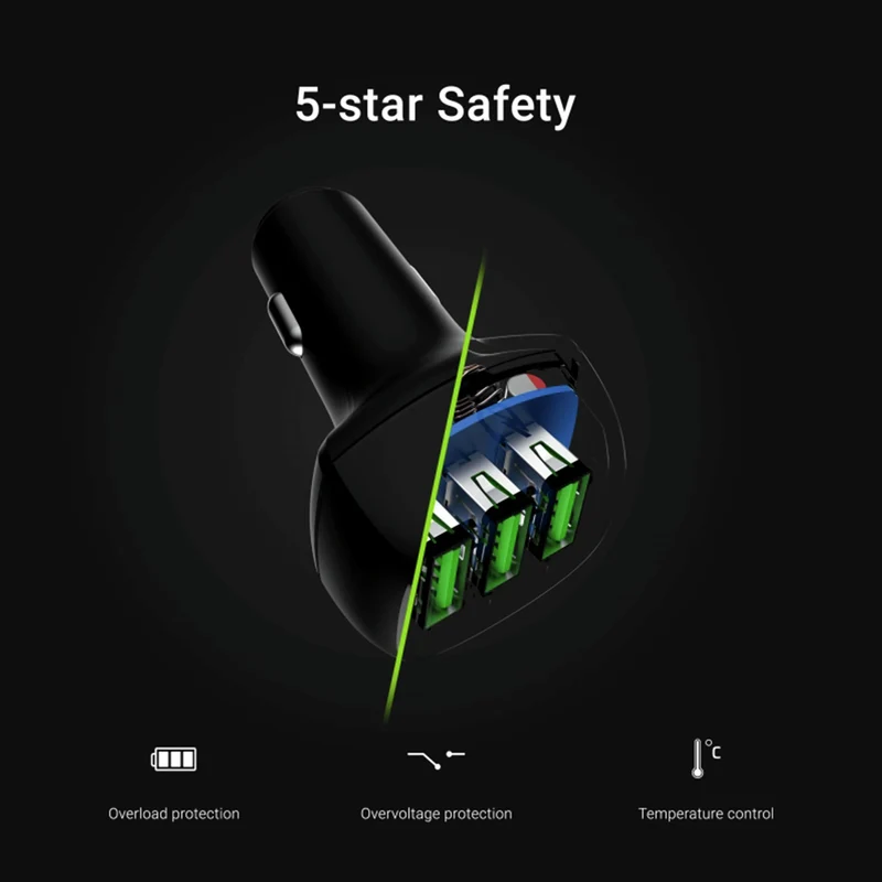 GREEN CELL - Chargeur de voiture - 3x USB - 54W