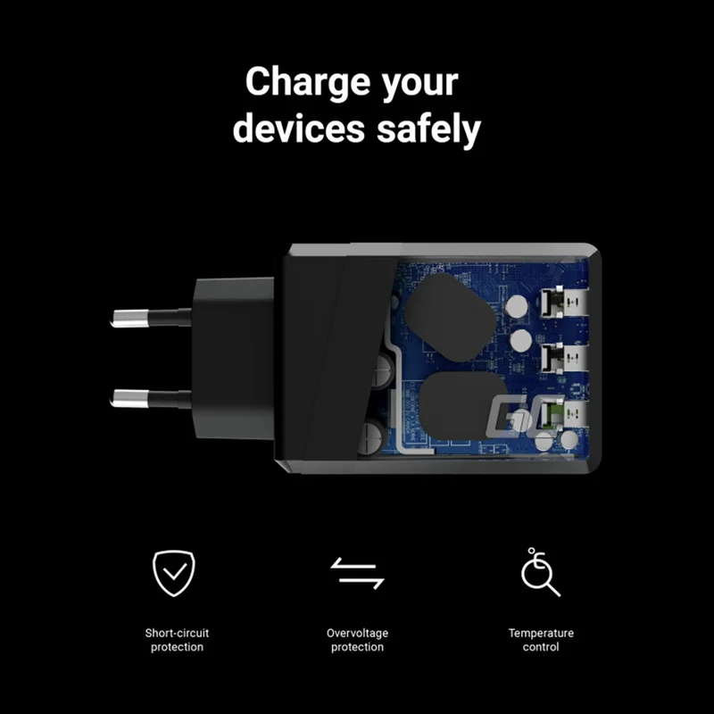GREEN CELL - Chargeur - 30W - 3x USB-A - Noir
