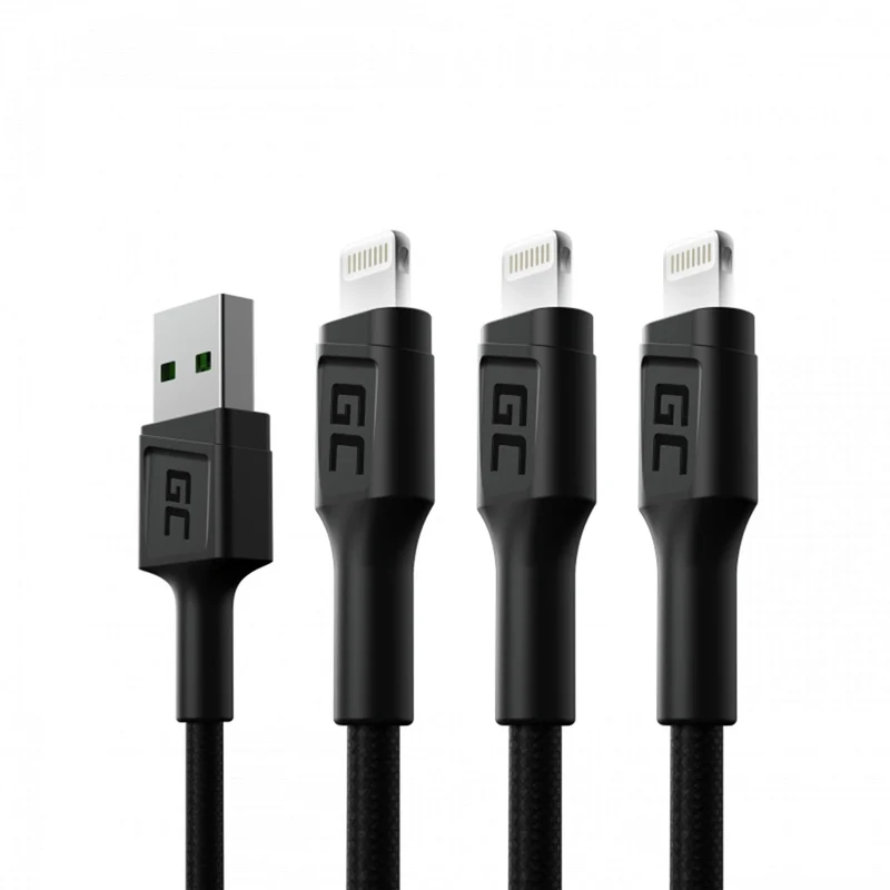 GREEN CELL - Câble de charge et de données - USB-A (mâle) - Lightning (mâle) - Ensemble - 3 pièces - 2 m