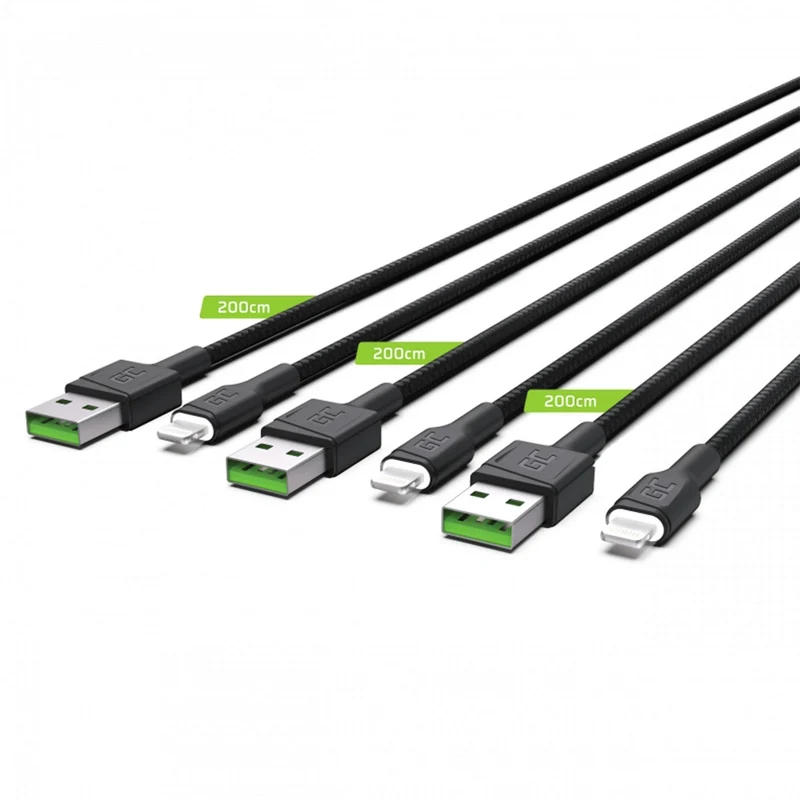 GREEN CELL - Câble de charge et de données - USB-A (mâle) - Lightning (mâle) - Ensemble - 3 pièces - 2 m