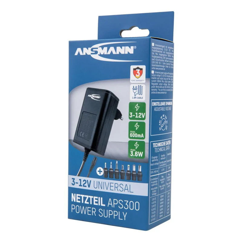 ANSMANN - Alimentation universelle - 3,6 W - 7 embouts - câble 1,8 m - APS300