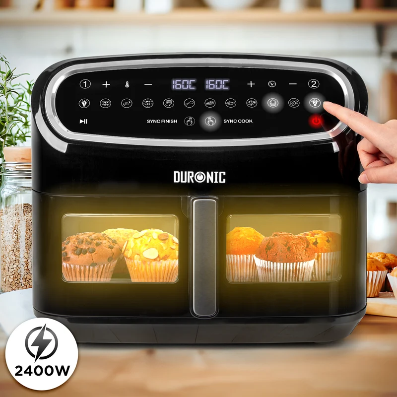 Duronic AF14 BK Friteuse à Air avec 1 grand tiroir de 10L inclus Air fryer avec 10 Programmes de Cuisson Préréglés Sans huile Gâteaux Poulet Rôtir Frites Déshydrater Réchauffer