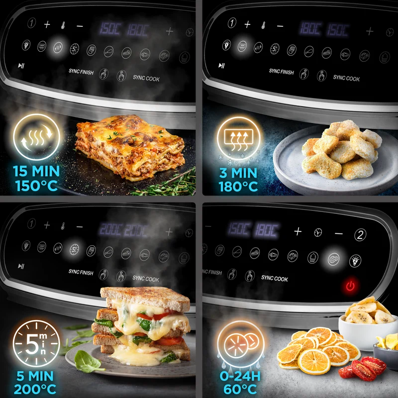 Duronic AF14 BK Friteuse à Air avec 1 grand tiroir de 10L inclus Air fryer avec 10 Programmes de Cuisson Préréglés Sans huile Gâteaux Poulet Rôtir Frites Déshydrater Réchauffer