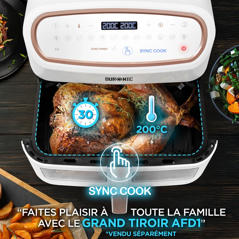 Duronic AF14 WG Friteuse à Air avec 1 grand tiroir de 10L inclus Air fryer avec 10 Programmes de Cuisson Préréglés Sans huile Gâteaux Poulet Rôtir Frites Déshydrater Réchauffer