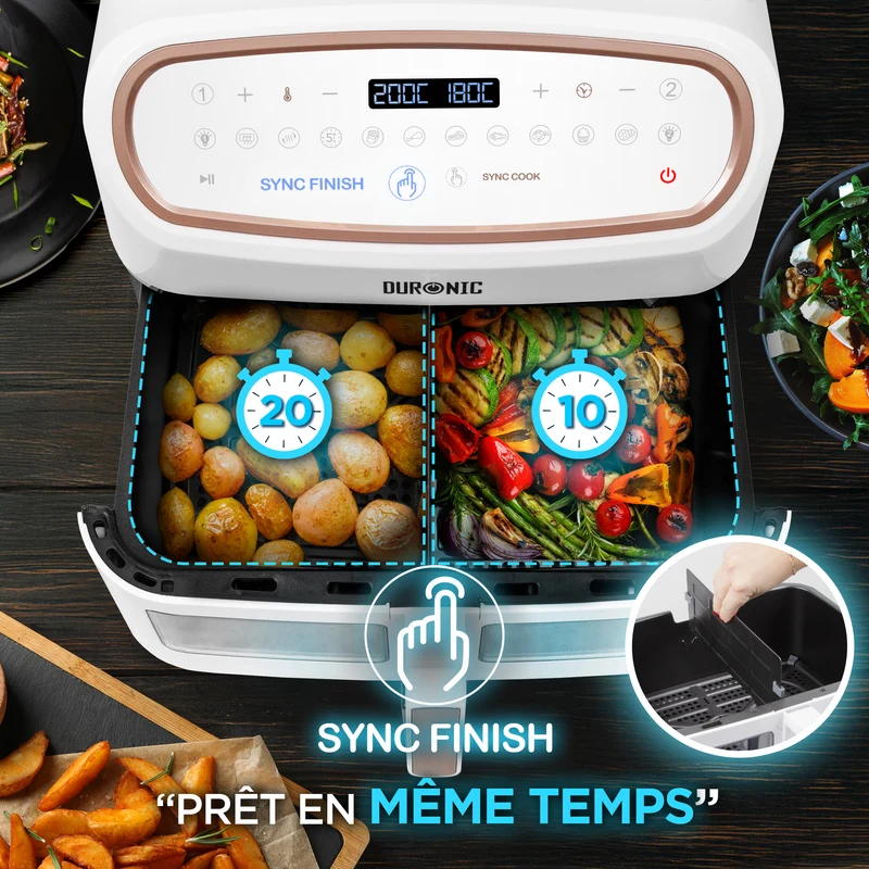 Duronic AF14 WG Friteuse à Air avec 1 grand tiroir de 10L inclus Air fryer avec 10 Programmes de Cuisson Préréglés Sans huile Gâteaux Poulet Rôtir Frites Déshydrater Réchauffer