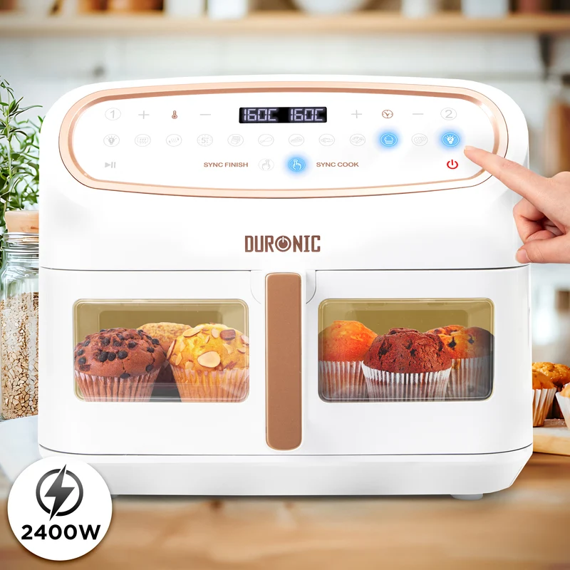 Duronic AF14 WG Friteuse à Air avec 1 grand tiroir de 10L inclus Air fryer avec 10 Programmes de Cuisson Préréglés Sans huile Gâteaux Poulet Rôtir Frites Déshydrater Réchauffer