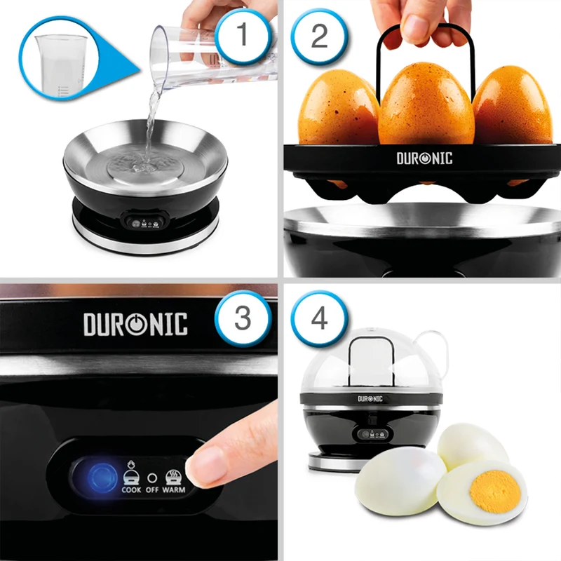 Duronic EB27 BK Cuiseur à œufs 400W 1 à 7 oeufs Thermostat et minuteur pour obtenir œufs durs ou mollets ou à la coque avec fonction dédiée pour préparer 2 types de cuisson Sans BPA