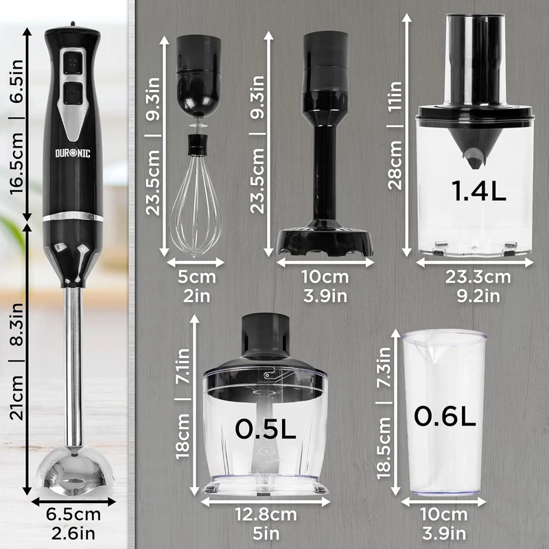 Duronic HB35 BUNDLE Mixeur plongeant à main 350W avec Presse-Purée Hachoir Fouet Spiraliseur | 2 Réglages de Vitesses | 2 lames et axe en inox | Idéal pour Soupe Pâtisserie Smoothie Purée Fruits Légumes