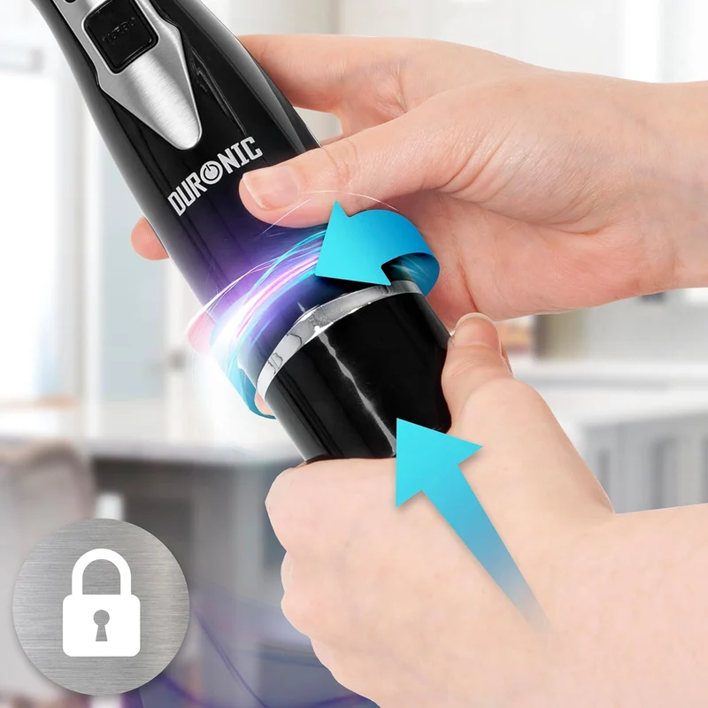 Duronic HB35 BUNDLE Mixeur plongeant à main 350W avec Presse-Purée Hachoir Fouet Spiraliseur | 2 Réglages de Vitesses | 2 lames et axe en inox | Idéal pour Soupe Pâtisserie Smoothie Purée Fruits Légumes