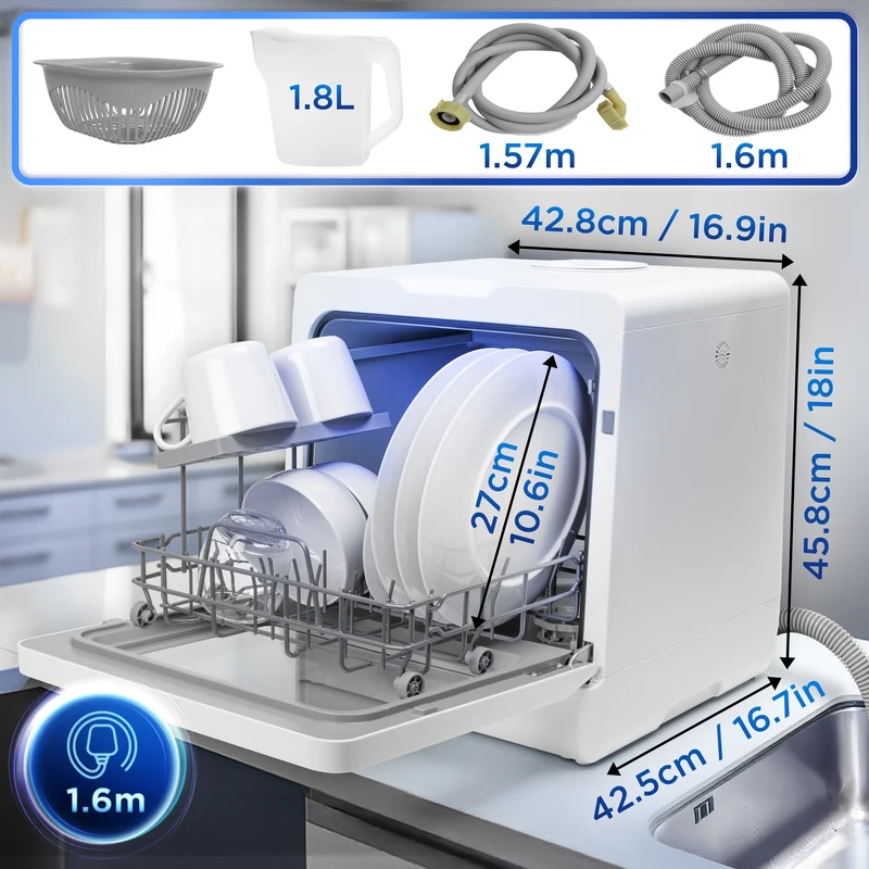 Duronic DW5 WE Lave-vaisselle de table 950W lave vaisselle posable portable compact gain de place pour petite cuisine 6 programmes de lavage séchage efficace pratique