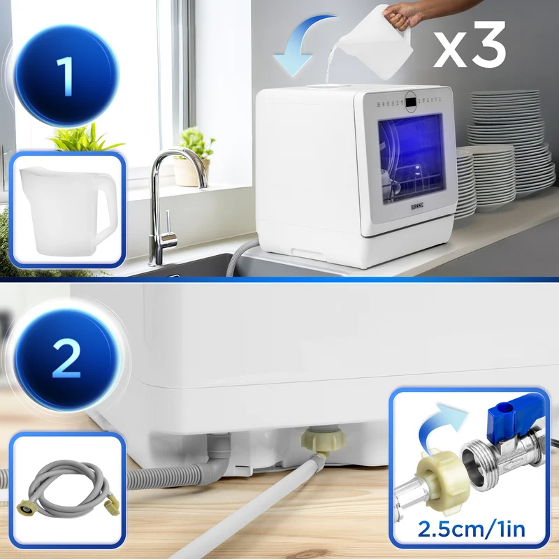 Duronic DW5 WE Lave-vaisselle de table 950W lave vaisselle posable portable compact gain de place pour petite cuisine 6 programmes de lavage séchage efficace pratique