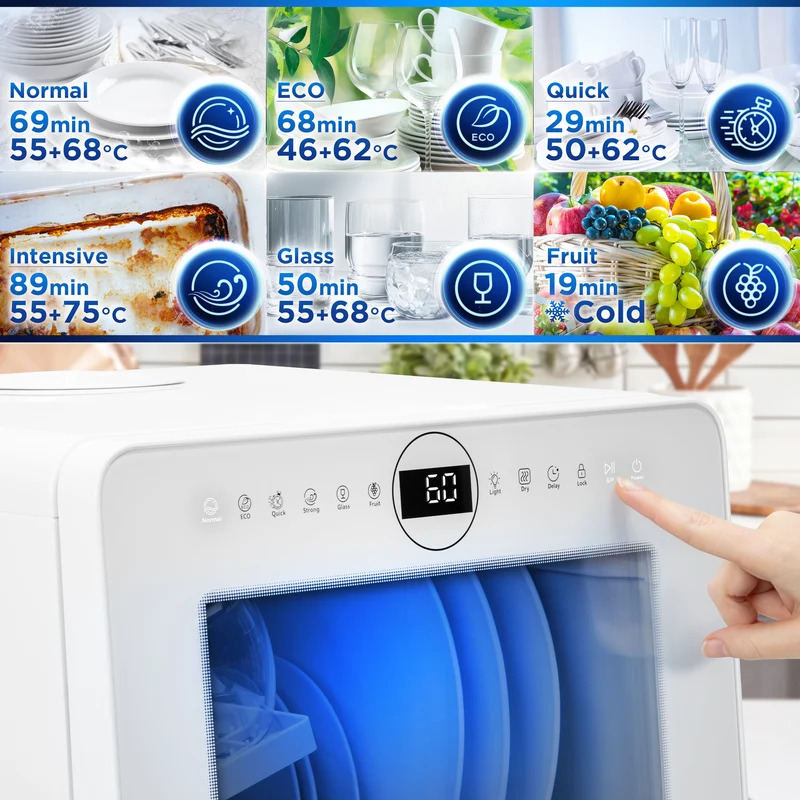Duronic DW5 WE Lave-vaisselle de table 950W lave vaisselle posable portable compact gain de place pour petite cuisine 6 programmes de lavage séchage efficace pratique