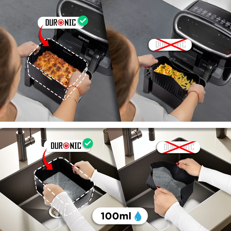 Duronic AFL1 Pack de 2 Moules en silicone Plats Réutilisables Accessoires pour Friteuse à air Air Fryer Inserts en silicone antiadhésifs compatibles avec Duronic AF34 AF24 ou autres airfryers