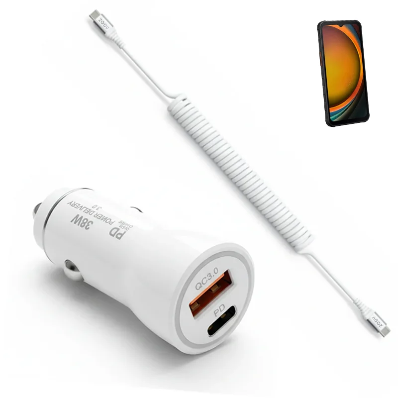 Chargeur voiture USB-C 38W avec câble en spirale pour appareils Samsung XCover