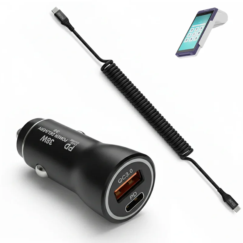 Chargeur de voiture rapide 38W et câble enroulé USB-C pour appareils GoDaddy POS