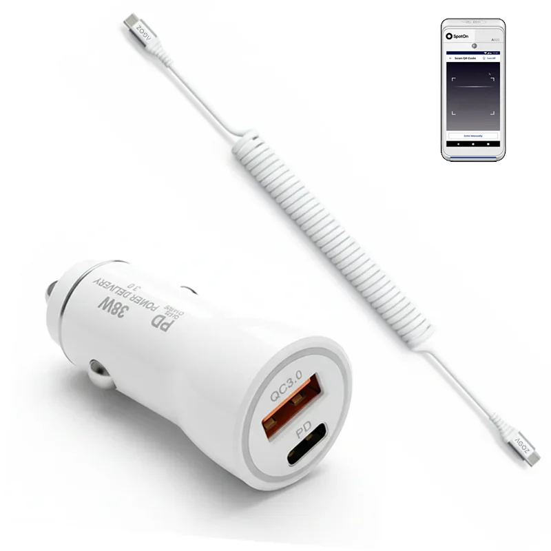 Chargeur de voiture rapide 38W et câble enroulé USB-C pour SpotOn POS