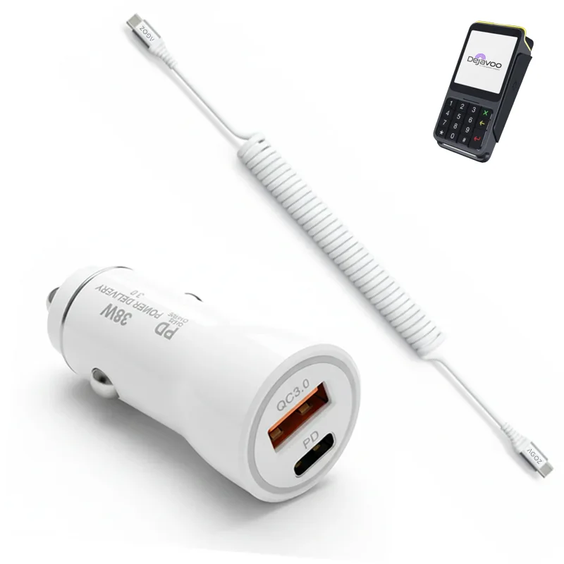 Chargeur de voiture rapide 38W et câble enroulé USB-C pour terminal de point de vente Dejavoo P17