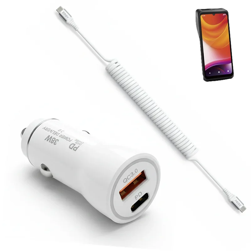 Chargeur de voiture rapide 38W et câble enroulé USB-C pour Castles Mobile POS