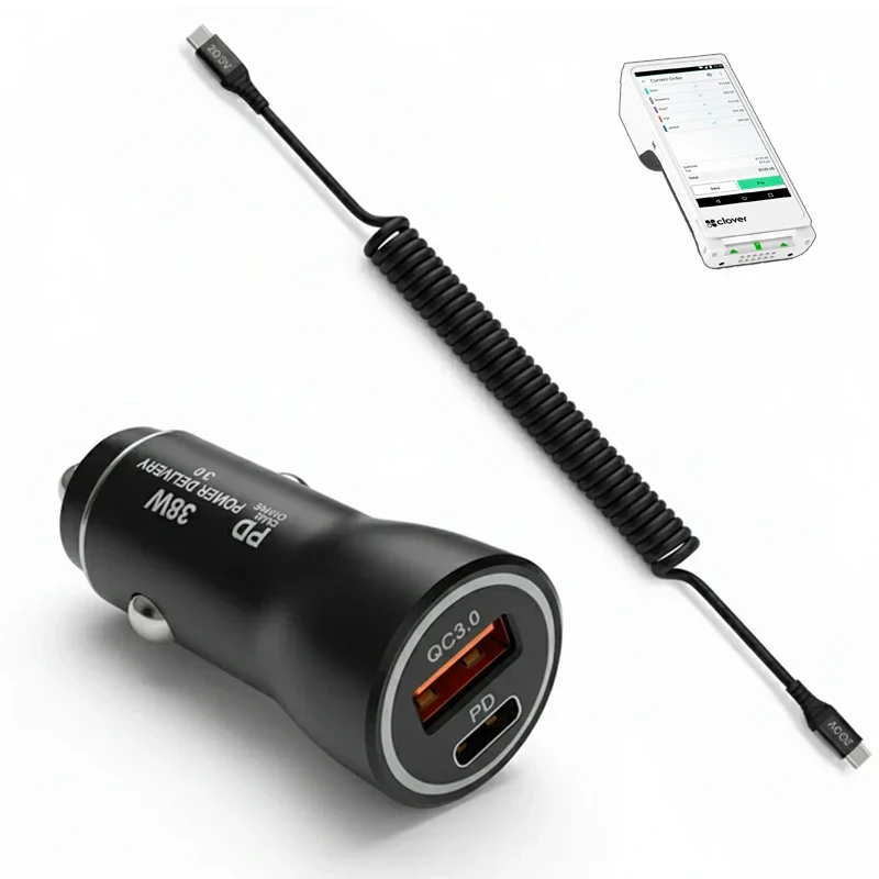 Chargeur de voiture rapide 38W et câble enroulé USB-C pour terminal Clover Flex