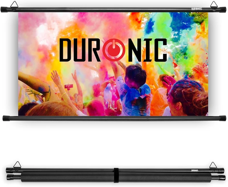 Duronic BPS100 16/9 Ecran de Projection TV et Home Cinema de 100 Pouces 254 cm | 221 x 125 cm | Fixation par Crochets | Barres lestées | Toile pour vidéoprojecteur | Gain +1 idéal pour 3D 8K 4K 1080P