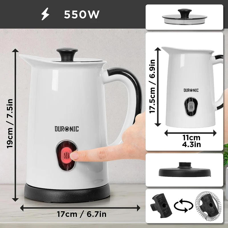 Duronic MF130 Mousseur à Lait électrique automatique 550W | Pour café cappuccino latte chocolat chaud thé | Mousse chaude ou froide et lait chaud | Capacité 240 ml | Pot en inox