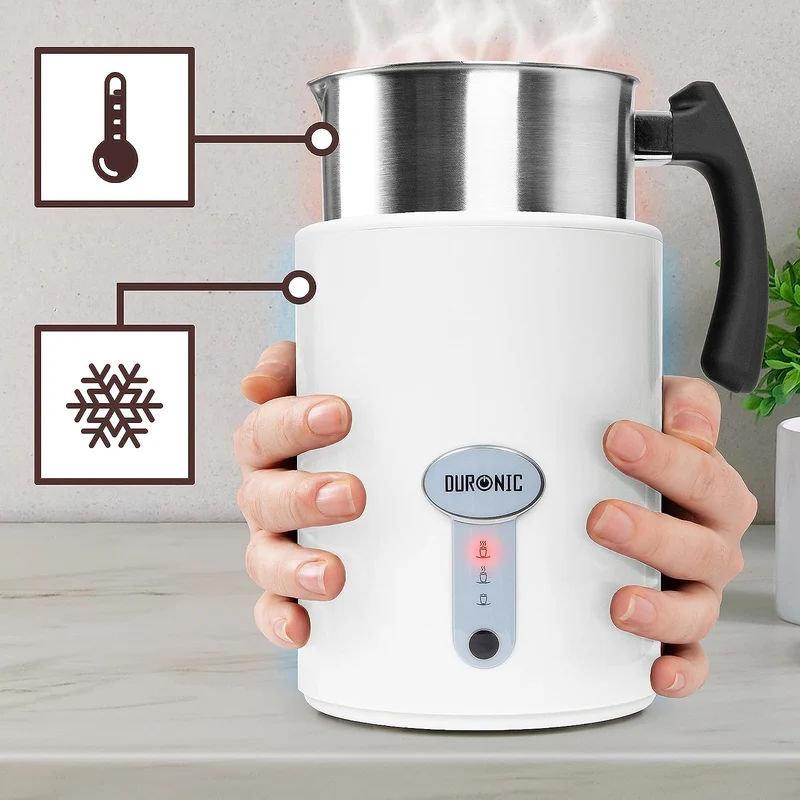 Duronic MF500 WE Mousseur à Lait électrique automatique 550W | Pour café cappuccino latte chocolat chaud thé | Mousse chaude ou froide et lait chaud | Capacité 500 ml | Pot en inox