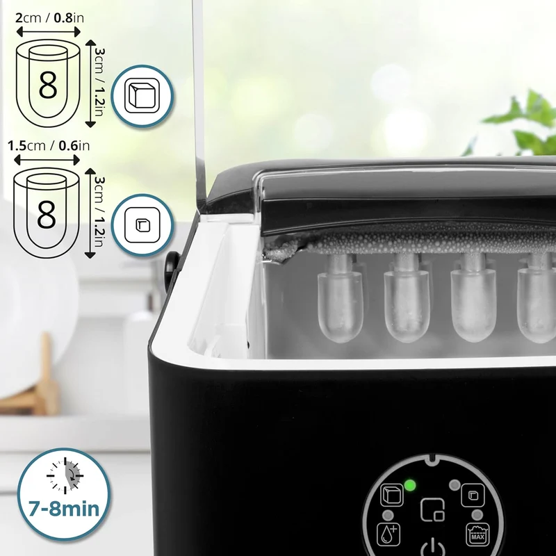Duronic ICM12 BK Machine à glaçons automatique 120W | 8 cubes en 6 à 8 minutes | Panier de 1 litre et pelle à glace | Réservoir de 1 litre | Glace pour boissons fraiches cocktails fêtes