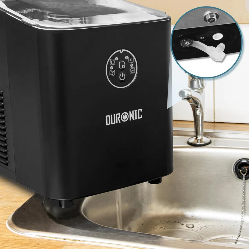 Duronic ICM12 BK Machine à glaçons automatique 120W | 8 cubes en 6 à 8 minutes | Panier de 1 litre et pelle à glace | Réservoir de 1 litre | Glace pour boissons fraiches cocktails fêtes