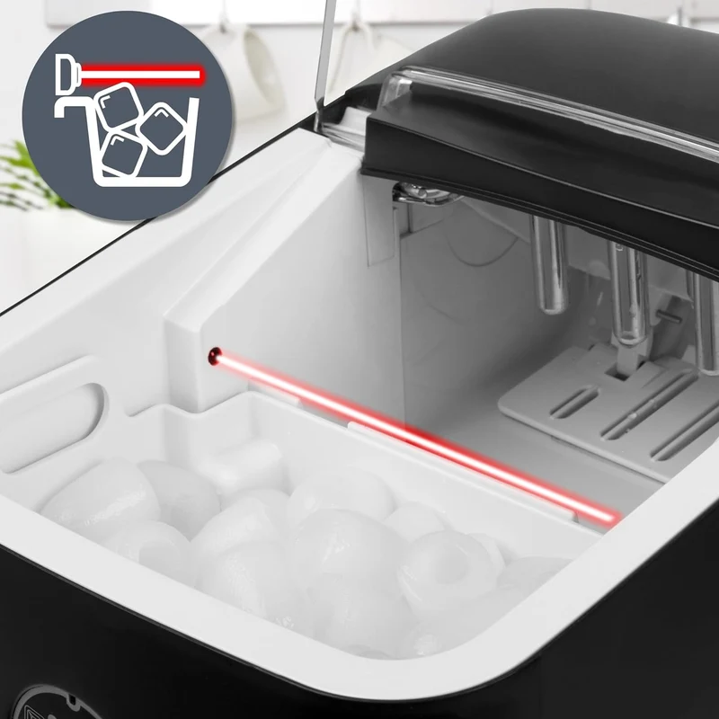 Duronic ICM12 BK Machine à glaçons automatique 120W | 8 cubes en 6 à 8 minutes | Panier de 1 litre et pelle à glace | Réservoir de 1 litre | Glace pour boissons fraiches cocktails fêtes