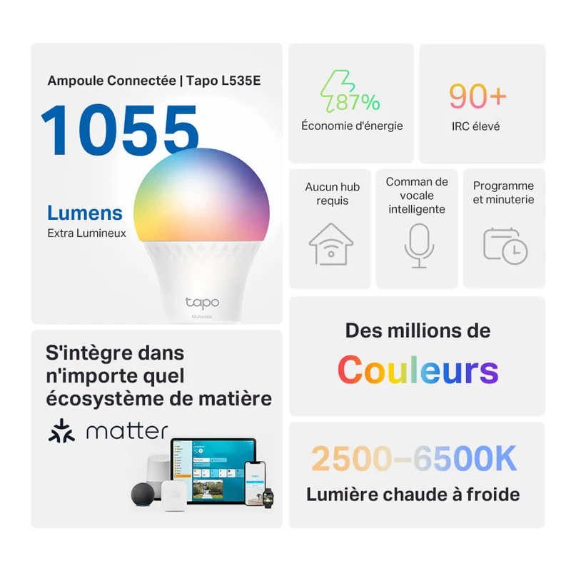 Ampoule Led Connectée E27 Multicolore 1055 Lumens - Tapo L535E