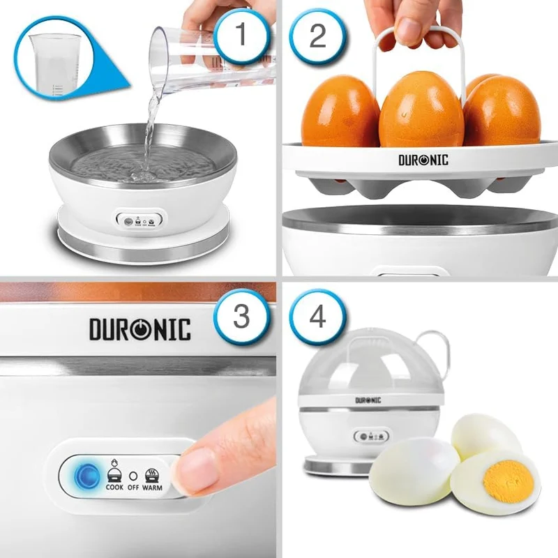 Duronic EB27 WE Cuiseur à œufs 400W 1 à 7 oeufs Thermostat et minuteur pour obtenir œufs durs ou mollets ou à la coque avec fonction dédiée pour préparer 2 types de cuisson Sans BPA