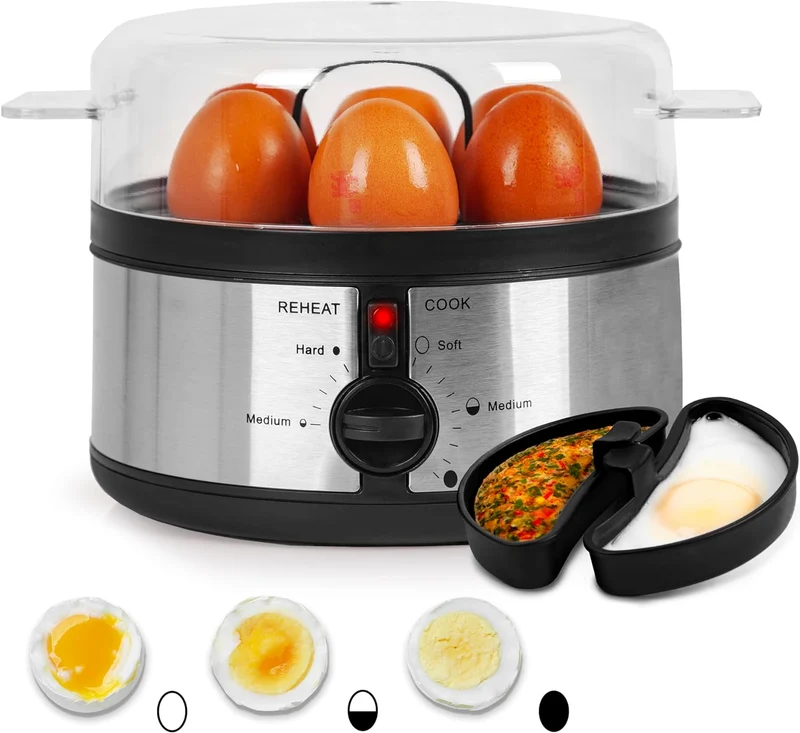 Duronic EB35 BK Cuiseur à oeufs De 1 à 7 oeufs Thermostat et minuteur pour obtenir oeufs durs ou mollets ou à la coque avec fonction dédiée pour préparer deux types de cuisson