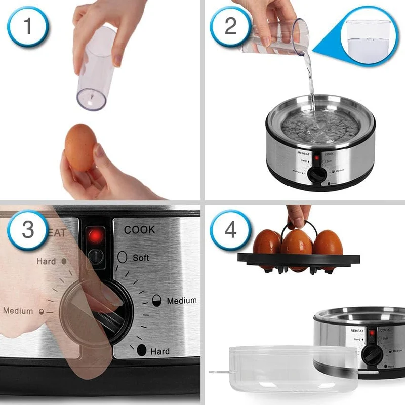 Duronic EB35 BK Cuiseur à oeufs De 1 à 7 oeufs Thermostat et minuteur pour obtenir oeufs durs ou mollets ou à la coque avec fonction dédiée pour préparer deux types de cuisson
