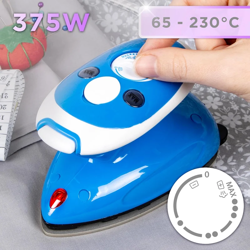 Duronic SI2 BE Fer à Repasser à Vapeur de Voyage 375W Léger et Compact 762g Semelle antiadhésive Réservoir de 50 ml avec Brosse et Pochette de Transport