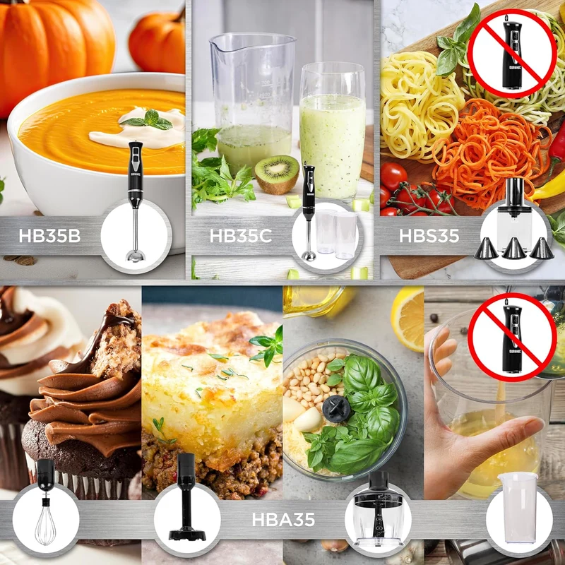 Duronic HBS35 Spiraliseur Coupe légumes compatible avec Mixeur plongeant HB35B ou HB35C de Duronic | Découpe les légumes et fruits en spirales épaisses moyennes ou fines | 3 cônes lames disponibles