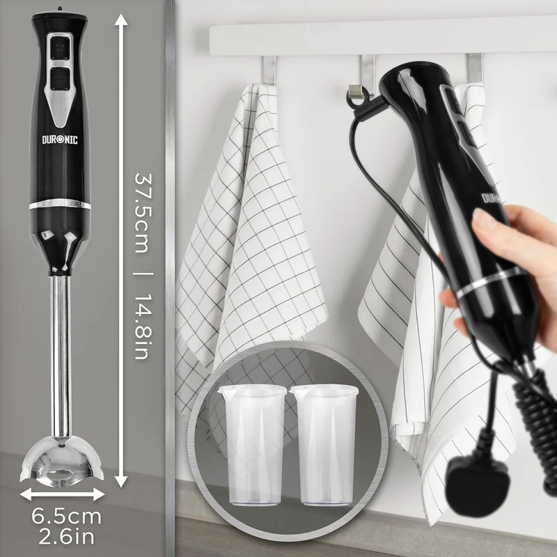 Duronic HB35C Mixeur plongeant à main 350W | 2 Réglages de Vitesses | 2 lames en acier inoxydable | 2 cruches de 600 ml | Résiste à la chaleur | Idéal pour Pâtisserie Smoothie Purée Fruits Légumes