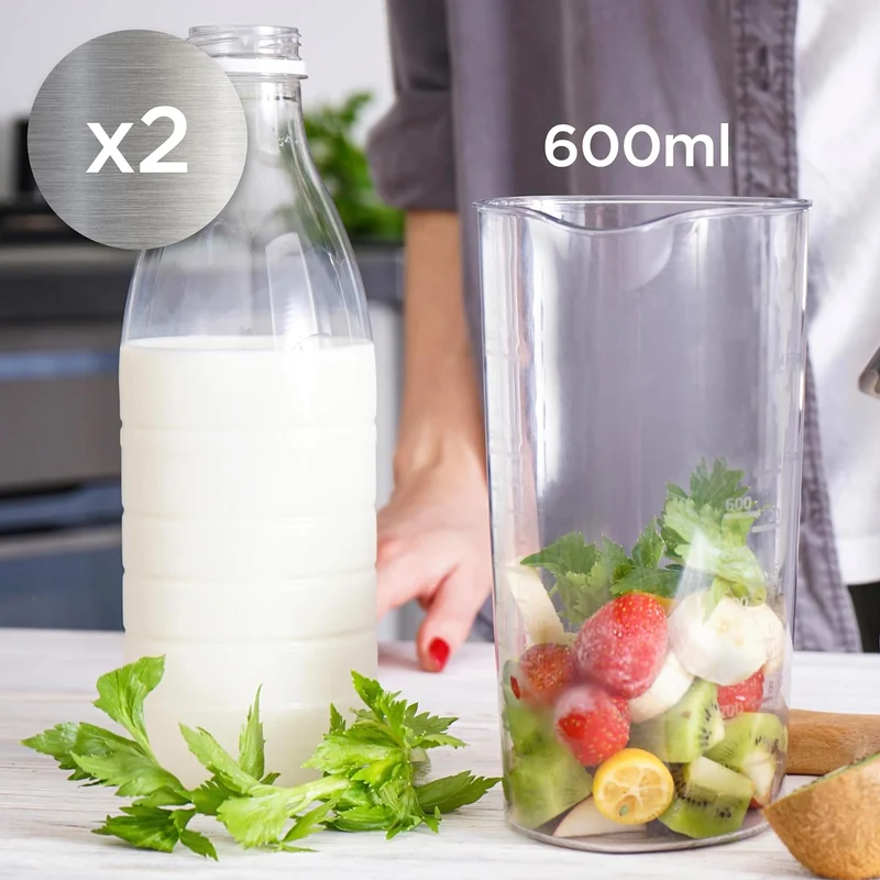 Duronic HB35C Mixeur plongeant à main 350W | 2 Réglages de Vitesses | 2 lames en acier inoxydable | 2 cruches de 600 ml | Résiste à la chaleur | Idéal pour Pâtisserie Smoothie Purée Fruits Légumes