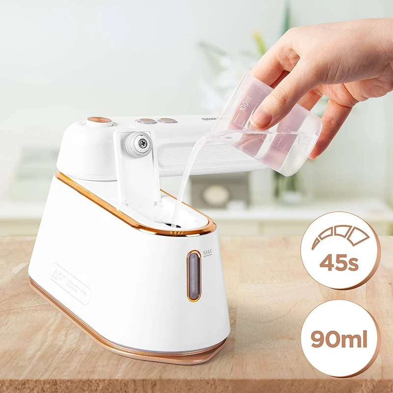 Duronic HS90 WE Fer à repasser de voyage Portable Utilisation horizontale et verticale 2 fonctions vapeur Poignée rétractable Compact et léger pour déplacements Sacoche base et cruche incluses