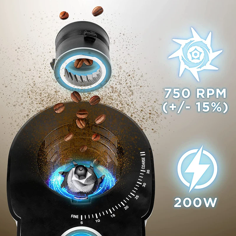 Duronic BG200 Moulin à Café électrique de 200W | 35 Réglages de Moulure différents | Capacité de 200 g | Acier Inoxydable | Jusqu'à 12 Tasses
