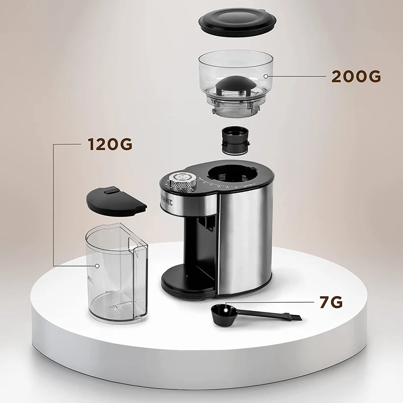 Duronic BG200 Moulin à Café électrique de 200W | 35 Réglages de Moulure différents | Capacité de 200 g | Acier Inoxydable | Jusqu'à 12 Tasses