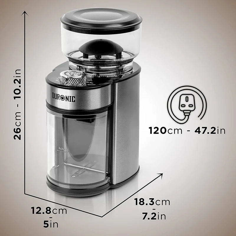 Duronic BG200 Moulin à Café électrique de 200W | 35 Réglages de Moulure différents | Capacité de 200 g | Acier Inoxydable | Jusqu'à 12 Tasses