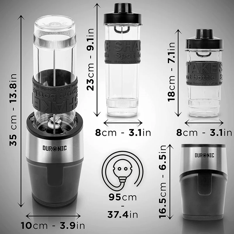 Duronic BL520 Mini Blender 500W | 570 et 400 ml | Sans BPA | Pour Smoothies Shakes protéinés Nourriture pour bébé Jus de fruits ou légumes Milkshakes Cocktails Sauces Purées