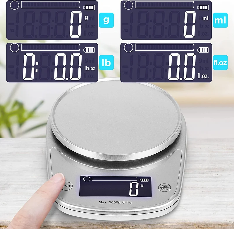 Duronic KS5000 SRSS Balance de Cuisine d'une capacité de 5 kg | Précision à 1 g | Bol en inox de 2.5 L inclus | Large écran LCD | Fonction d'ajout de poids TARE | Idéale pour la pâtisserie