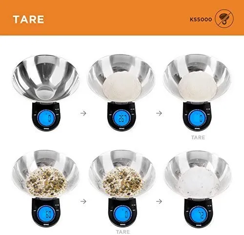 Duronic KS5000 SRSS Balance de Cuisine d'une capacité de 5 kg | Précision à 1 g | Bol en inox de 2.5 L inclus | Large écran LCD | Fonction d'ajout de poids TARE | Idéale pour la pâtisserie